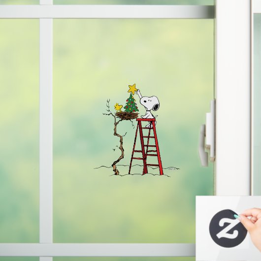 pinda's | Snoopy & Woodstock - kerstboom Raamsticker (Huis)