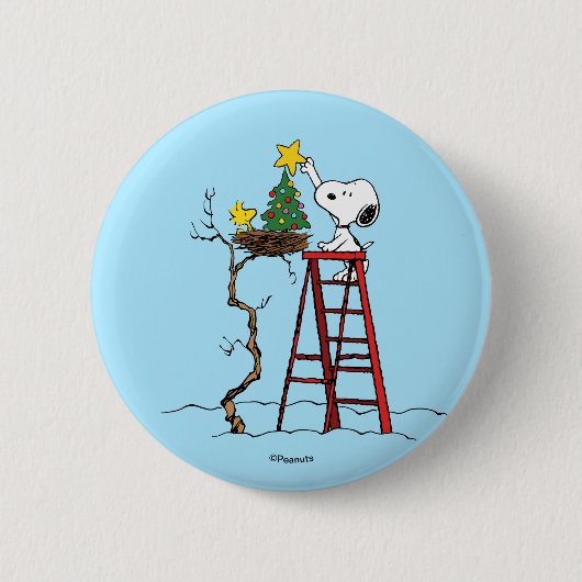 pinda's | Snoopy & Woodstock - kerstboom Ronde Button 5,7 Cm (Voorkant)