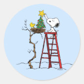 pinda's | Snoopy & Woodstock - kerstboom Ronde Sticker (Voorkant)