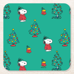 pinda's   Snoopy & Woodstock - kerstpatroon Kartonnen Onderzetters