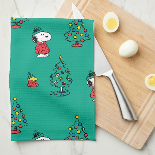 pinda's | Snoopy & Woodstock - kerstpatroon Theedoek (Quarter Fold)