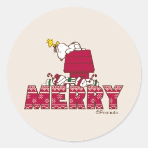 Pinda's Snoopy & Woodstock Merry Lelijke Trui Ronde Sticker
