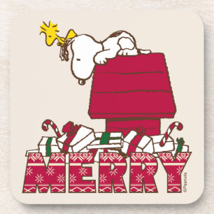 pinda's   Snoopy & Woodstock Merry Ugly Sweater Bier Onderzetter