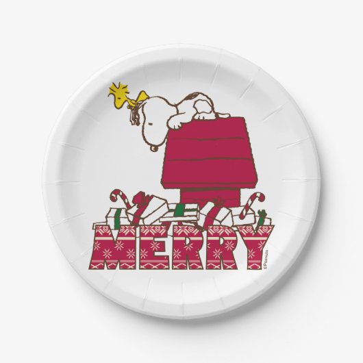 pinda's | Snoopy & Woodstock Merry Ugly Sweater Papieren Bordje (Voorkant)