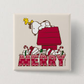 pinda's | Snoopy & Woodstock Merry Ugly Sweater Vierkante Button 5,1 Cm (Voorkant)