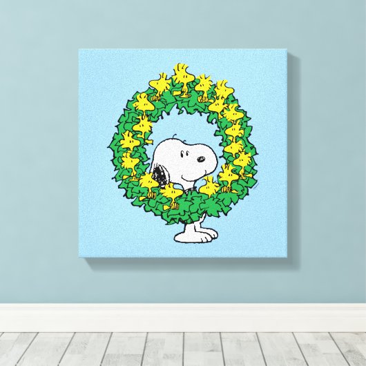 pinda's | Snoopy & Woodstock met kerstmis Canvas Afdruk (Insitu (Houten vloer))