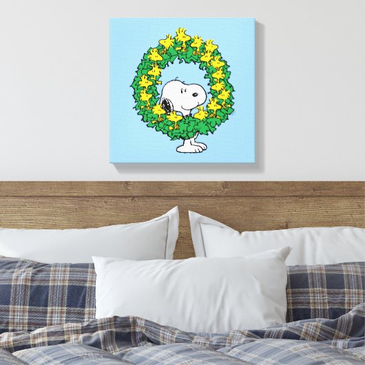 pinda's | Snoopy & Woodstock met kerstmis Canvas Afdruk (Insitu (Slaapkamer))
