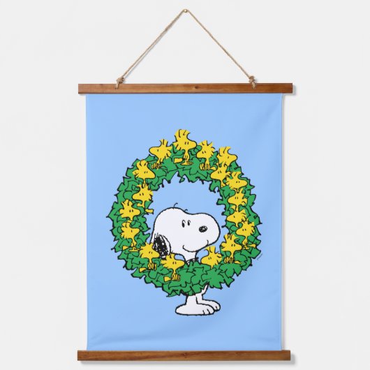 pinda's | Snoopy & Woodstock met kerstmis Hangend Wandkleed (Voorkant)