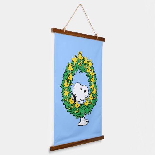 pinda's | Snoopy & Woodstock met kerstmis Hangend Wandkleed (Gebogen)
