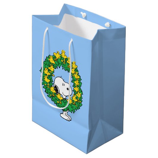 pinda's | Snoopy & Woodstock met kerstmis Medium Cadeauzakje (Voorkant Gekanteld)