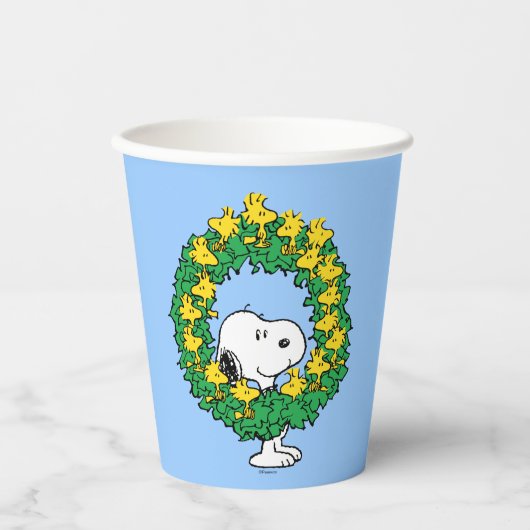 pinda's | Snoopy & Woodstock met kerstmis Papieren Bekers (Voorkant)