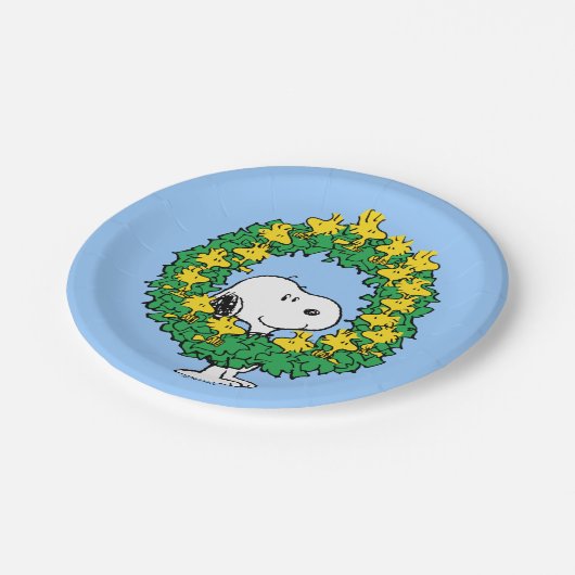 pinda's | Snoopy & Woodstock met kerstmis Papieren Bordje (Gekanteld)