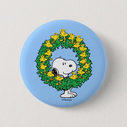 pinda's | Snoopy & Woodstock met kerstmis Ronde Button 5,7 Cm (Voorkant)