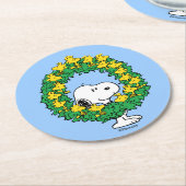 pinda's | Snoopy & Woodstock met kerstmis Ronde Kartonnen Onderzetter (Gebogen)