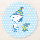 PINDA'S | Snoopy & Woodstock Party Polka Dots Kartonnen Onderzetters (Voorkant)
