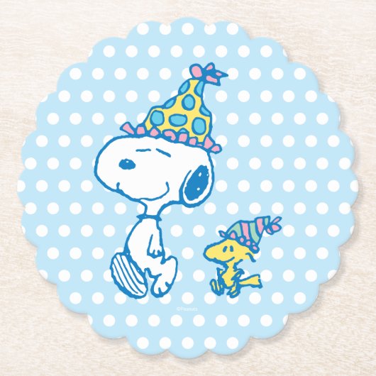 PINDA'S | Snoopy & Woodstock Party Polka Dots Kartonnen Onderzetters (Voorkant)