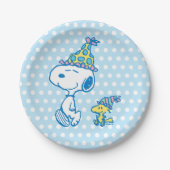 PINDA'S | Snoopy & Woodstock Party Polka Dots Papieren Bordje (Voorkant)