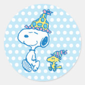 PINDA'S | Snoopy & Woodstock Party Polka Dots Ronde Sticker (Voorkant)