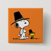 pinda's | Snoopy & Woodstock Pilgrim Vierkante Button 5,1 Cm (Voorkant)