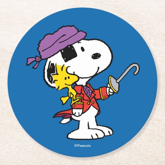 pinda's | Snoopy & Woodstock Pirates Ronde Kartonnen Onderzetter (Voorkant)