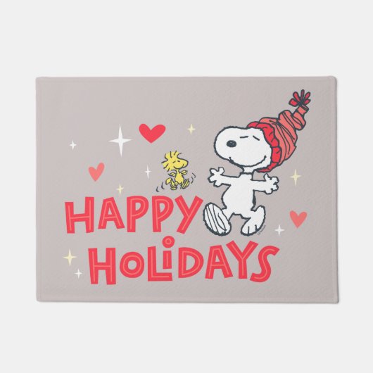 pinda's | Snoopy & Woodstock Prettige feestdagen Deurmat (Voorkant)