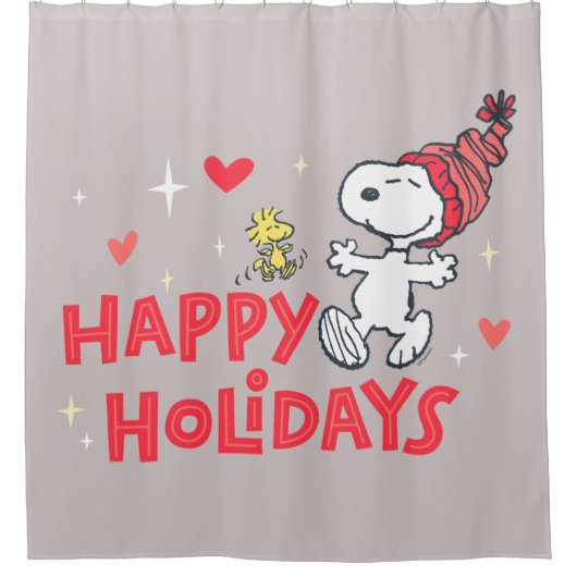 pinda's | Snoopy & Woodstock Prettige feestdagen Douchegordijn (Voorkant)