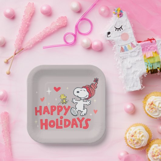 pinda's | Snoopy & Woodstock Prettige feestdagen Papieren Bordje (Feest)