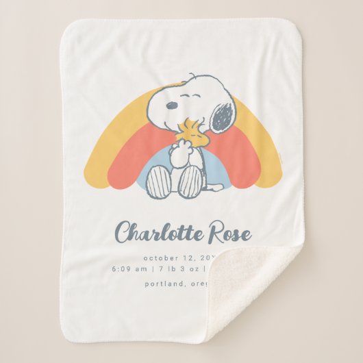 pinda's | Snoopy & Woodstock Rainbow Sherpa Deken (Voorkant)