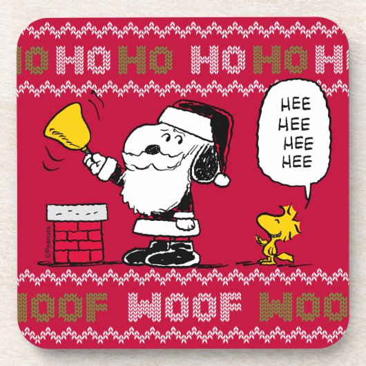 pinda's | Snoopy & Woodstock Santa Bell Ringer Bier Onderzetter (Voorkant)