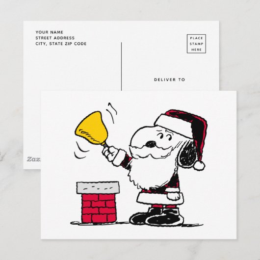 pinda's | Snoopy & Woodstock Santa Bell Ringer Briefkaart (Voorkant / Achterkant)