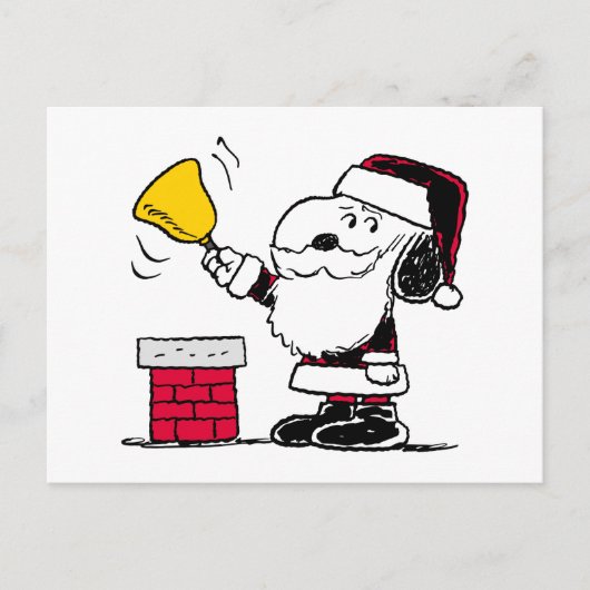 pinda's | Snoopy & Woodstock Santa Bell Ringer Briefkaart (Voorkant)