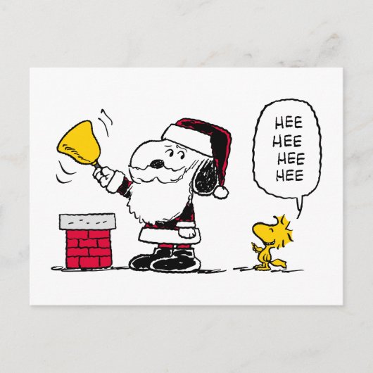 pinda's | Snoopy & Woodstock Santa Bell Ringer Briefkaart (Voorkant)