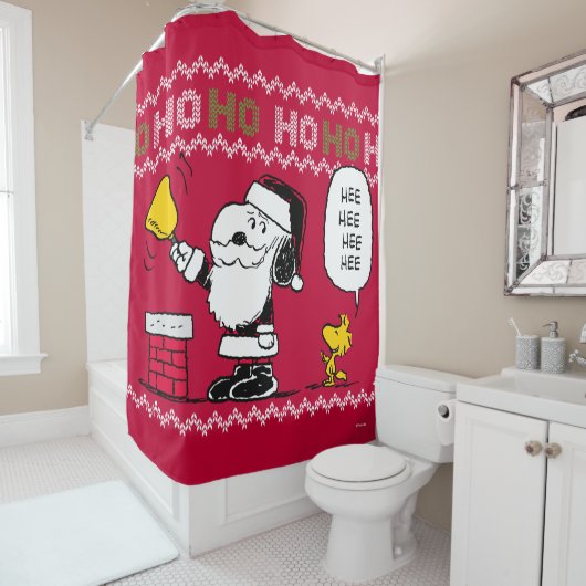 pinda's | Snoopy & Woodstock Santa Bell Ringer Douchegordijn (In situ)