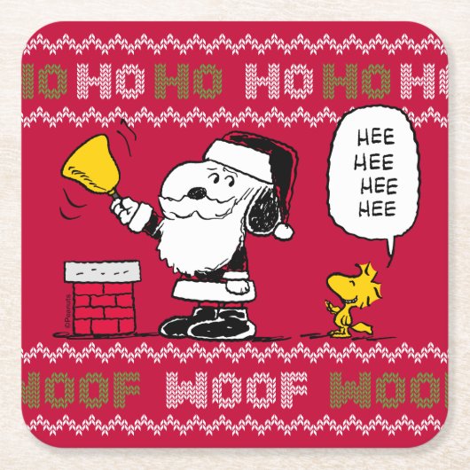 pinda's | Snoopy & Woodstock Santa Bell Ringer Kartonnen Onderzetters (Voorkant)