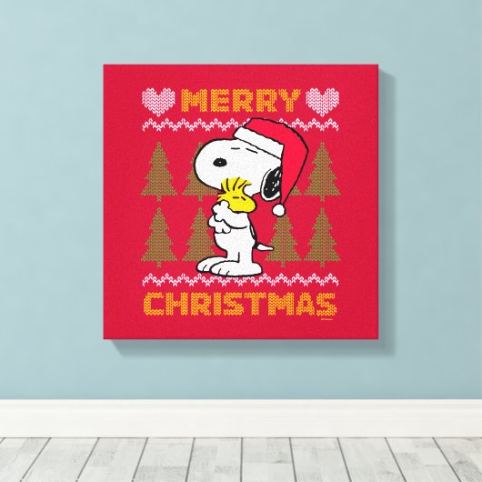 pinda's | Snoopy & Woodstock Santa Claus Hug Canvas Afdruk (Insitu (Houten vloer))