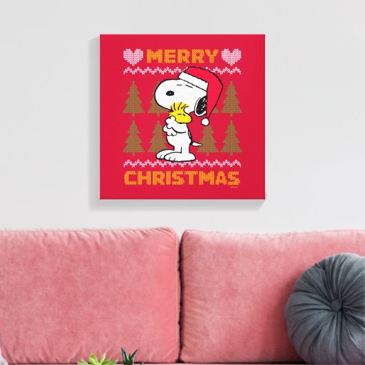 pinda's | Snoopy & Woodstock Santa Claus Hug Canvas Afdruk (Insitu (Woonkamer))