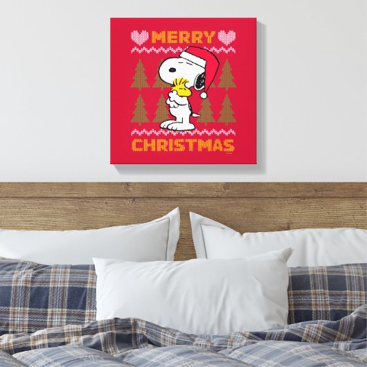 pinda's | Snoopy & Woodstock Santa Claus Hug Canvas Afdruk (Insitu (Slaapkamer))