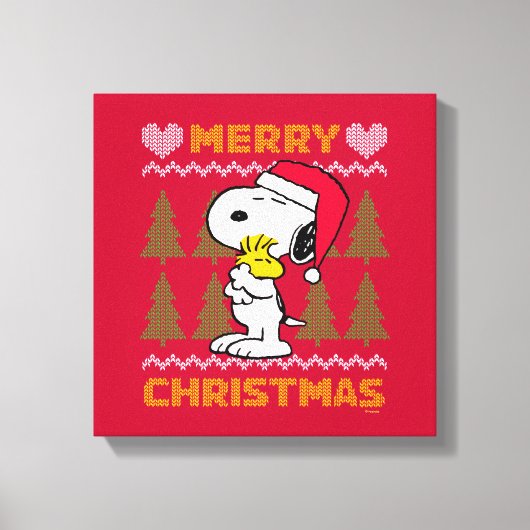 pinda's | Snoopy & Woodstock Santa Claus Hug Canvas Afdruk (Voorkant)