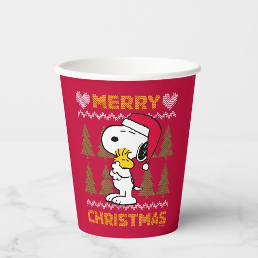 pinda's | Snoopy & Woodstock Santa Claus Hug Papieren Bekers (Voorkant)