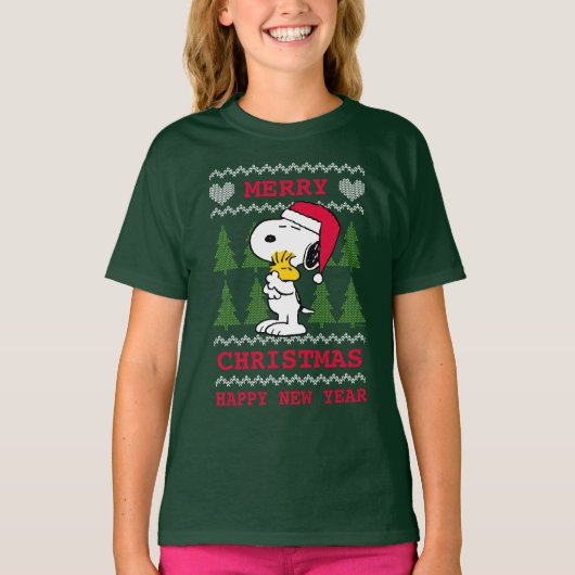 pinda's | Snoopy & Woodstock Santa Claus Hug T-shirt (Voorkant)