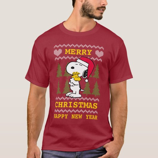 pinda's | Snoopy & Woodstock Santa Claus Hug T-shirt (Voorkant)