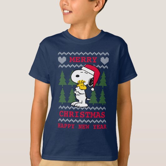 pinda's | Snoopy & Woodstock Santa Claus Hug T-shirt (Voorkant)
