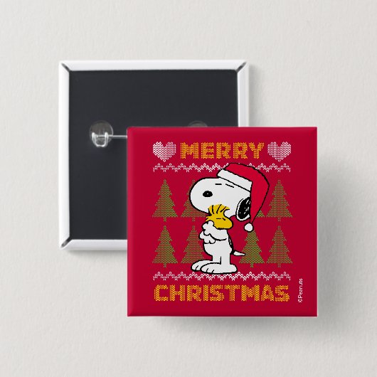 pinda's | Snoopy & Woodstock Santa Claus Hug Vierkante Button 5,1 Cm (Voorkant /achterkant)
