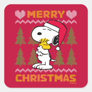 pinda's Snoopy & Woodstock Santa Claus Hug Vierkante Sticker