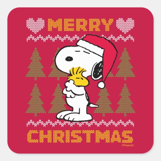 pinda's | Snoopy & Woodstock Santa Claus Hug Vierkante Sticker (Voorkant)