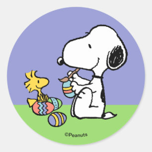 Pinda's   Snoopy & Woodstock Schilderen Eieren Ronde Sticker