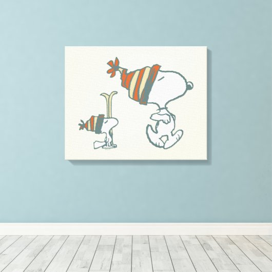 pinda's | Snoopy & Woodstock Ski Trip Canvas Afdruk (Insitu (Houten vloer))