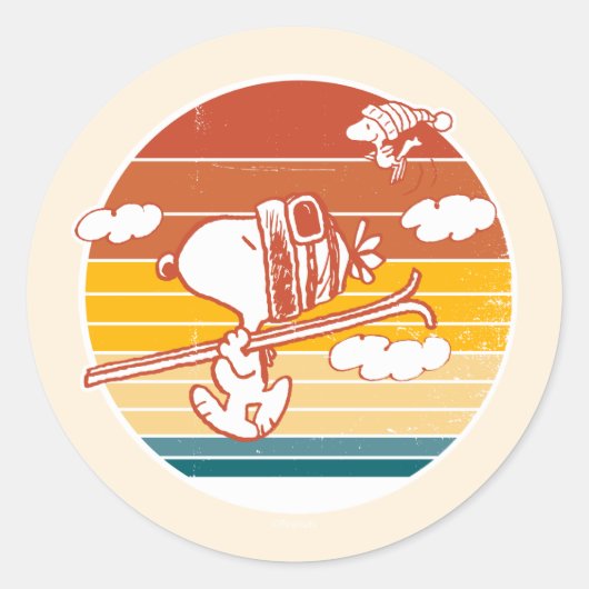 pinda's | Snoopy & Woodstock Ski Trip Ronde Sticker (Voorkant)