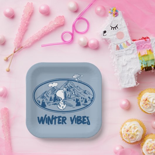 pinda's | Snoopy & Woodstock Skiing Papieren Bordje (Feest)