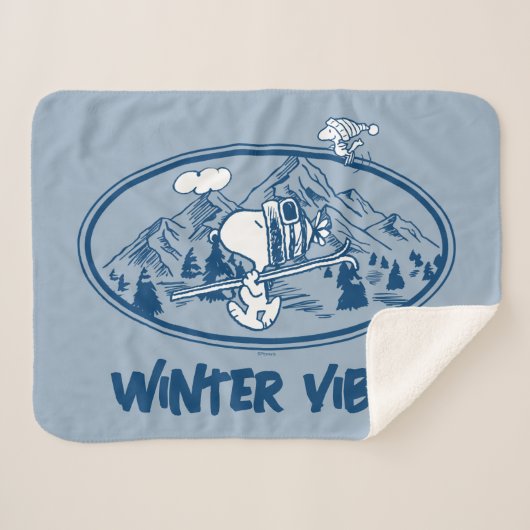 pinda's | Snoopy & Woodstock Skiing Sherpa Deken (Voorkant (horizontaal))